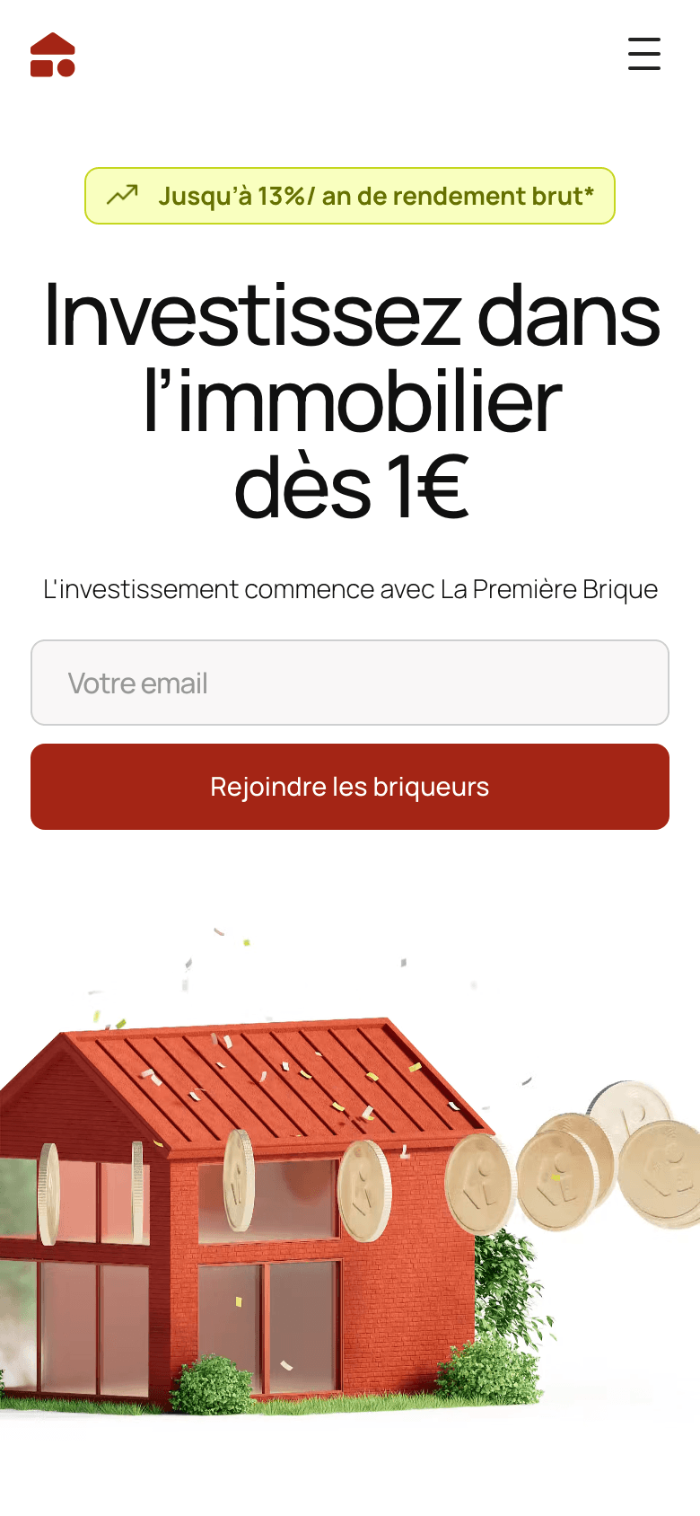 Le site mobile La Première Brique — investissement immobilier dès 1 €